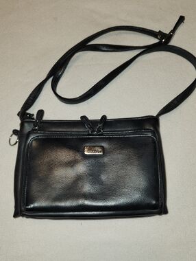 Koltov Black Leather Crossbody Bag with Front Pockets